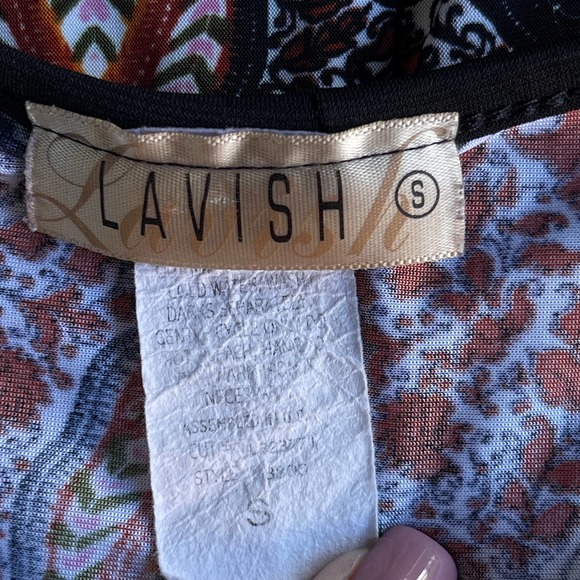 Lavish Blouse Womens Small Black Orange Batwing Paisley Office - Picture 4 of 8